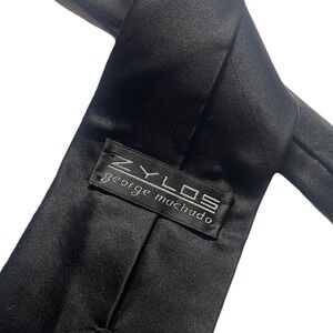 Zylos Gold George Machado Necktie Solid Black Silk Business 58" L - 3.85" W